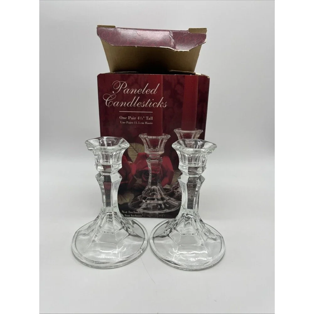 Antique Crystal Paneled Candlesticks Set of 2- 5.5